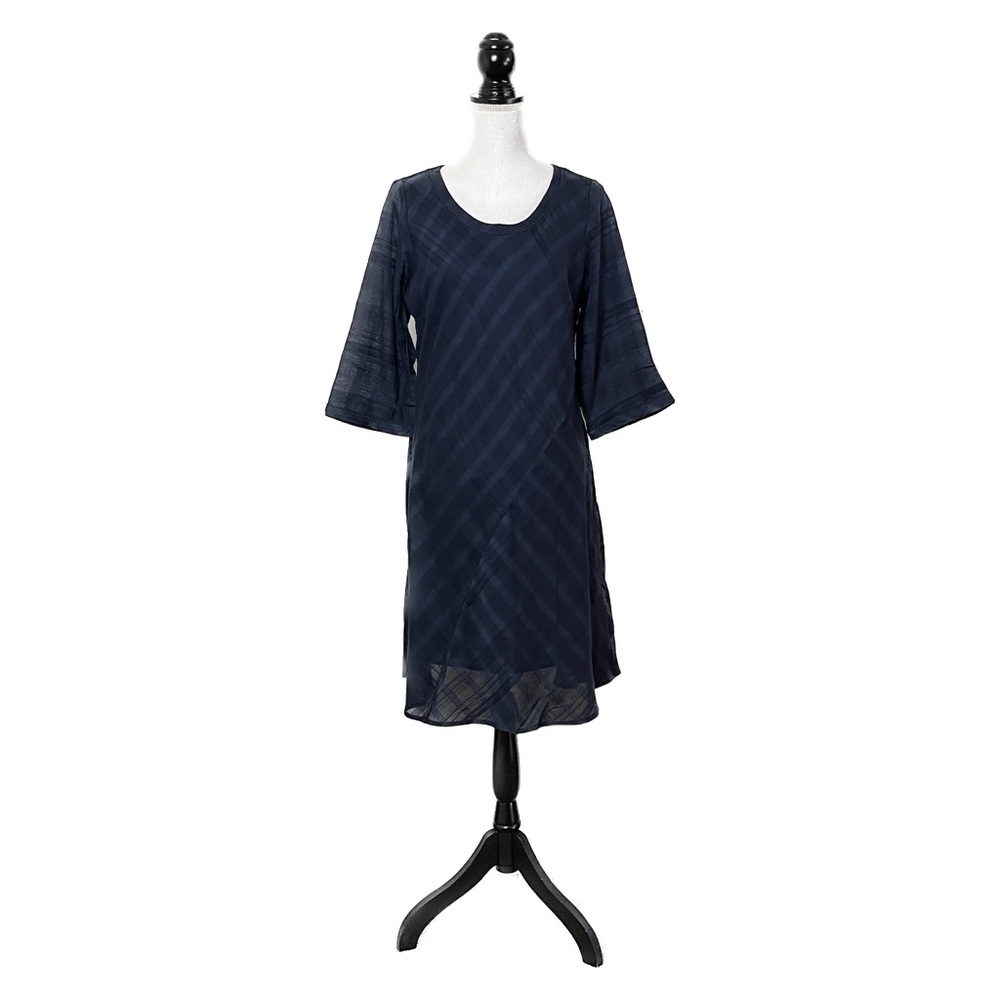 NEW Soft Surroundings Cotton Gauze Textured Shift Shirt Dress Navy Blue M